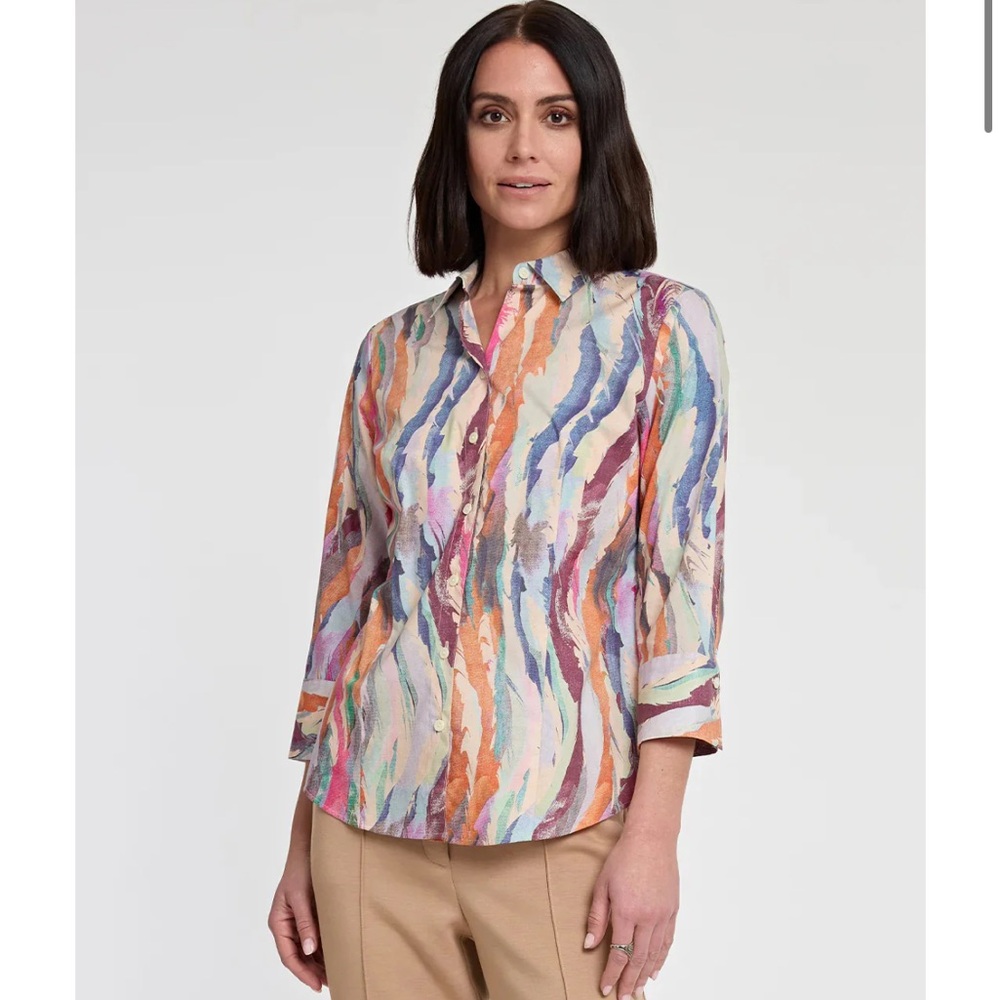 HINSON WU - DIANE 3/4 SLEEVE SHIRT IN BRUSHSTROKE PRINT